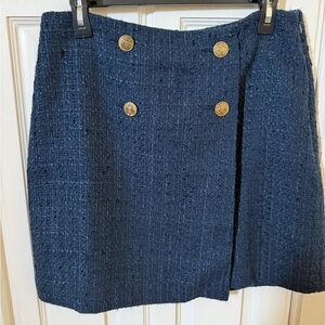 LOFT Navy Tweed Mini Skirt with Gold Buttons